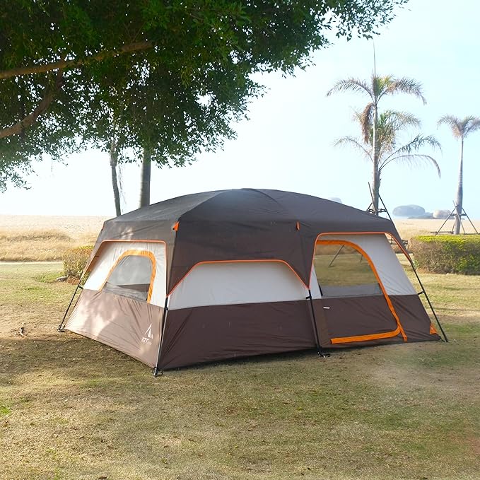 KTT Large Tent 8-10-12 Person,Family Cabin Tents,2 Rooms,2 Doors and 4 Windows with Mesh,Straight Wall,Waterproof,Double Layer,Big Tents for Outdoor,Picnic,Camping,Family Gathering