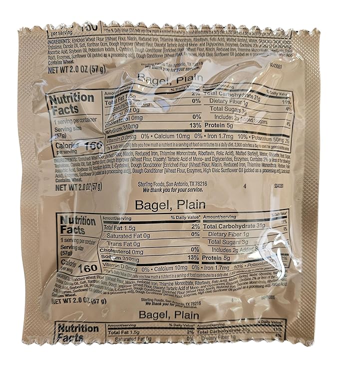 MRE (Meal Ready to Eat) BREADS - Authentic USGI US Military Ration Components - Many Bread Options to Choose from - Available in 3,6,12,24,48 and 100 Packs (6, Bagel)