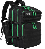 LHI Military Tactical Backpack for Men and Women 45L Army 3 Days Assault Pack Bag Large Rucksack with Molle System - Black with green zipper