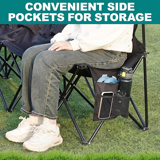 1MORE Soccer Bench - Portable Folding Team Bench, 6 Seats Foldable Sideline Benches, Soccer Chair with Bag & Backrest, Adult Team Chair for Football Camp Sport Events Outdoor Seating.Black-2PACK