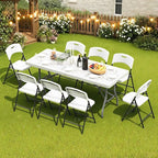 71.5" Foldable Outdoor Dining Set with 8 Fully assembled Dining Chairs for Easy Storage, Portable Patio Table and Chairs Set for Camping Picnic, Heavy Duty Patio Table Set for Garden Yard.