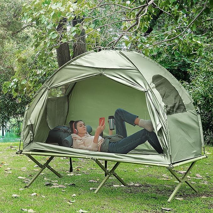 Single Person Camping Cot Tent Combo, Off-Ground Raised Bed for Backpacking