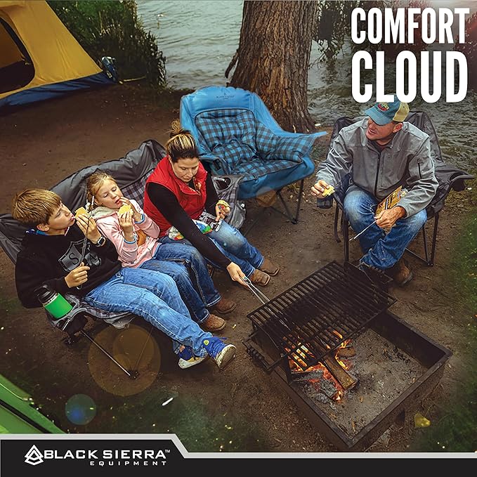 Black Sierra Oversized Camping Chair for Adults – 400 lb Heavy Duty Folding Chair with Cup Holders & Carry Bag