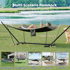 2 Person Double Hammock with Adjustable Steel Stand & Pillow, Heavy Duty Portable Outdoor Hammock Set, MAX 450 LBS Weight Capacity for Patio, Garden, Beach, Backyard