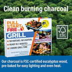 Pull Start Fire Grill | Single Use Portable Disposable Charcoal BBQ with Pull Start Matchless Ignition | Ready in 5 Min, 3 Hour Burn | Camping, Tailgating, Outdoor Cooking, No Cleanup Needed