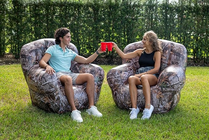 Air Candy Realtree® Camo Inflatable Outdoor Armchair – Heavy-Duty Puncture-Resistant Bottom – Ultra-Comfortable Camping, Tailgating & Outdoor Lounge Chair – Supports 250 lbs – Portable & Easy Inflate