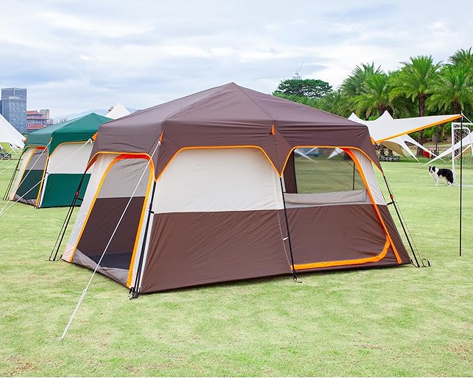 KTT Extra Large Tent 10-12-14 Person(B),Family Cabin Tents,2 Rooms,3 Doors and 3 Windows with Mesh,Straight Wall,Waterproof,Double Layer,Big Tent for Outdoor,Picnic,Camping,Family Gathering