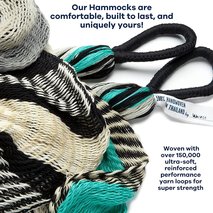 Handwoven Hanging Chair by Yellow Leaf Hammocks - Fits 1 Person, 330lb Max - Kick Back for Full-Body Recline - Weathersafe, Ultra Soft, Hang Anywhere - Color: Turquoise - Black -White
