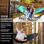 Tranquillo Combo x2 Hammocks with Stand for Outside & Tree Straps, Heavy Duty Hammock with Stand 600lbs for Indoor Outdoor Patio Backyard, x2 Hammocks for 2 Person (Combo - Sky, Medium)