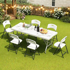 70.5" Foldable Outdoor Dining Set with 6 Fully assembled Dining Chairs for Easy Storage, Portable Patio Table and Chairs Set for Camping Picnic, Heavy Duty Patio Table Set for Garden Yard.