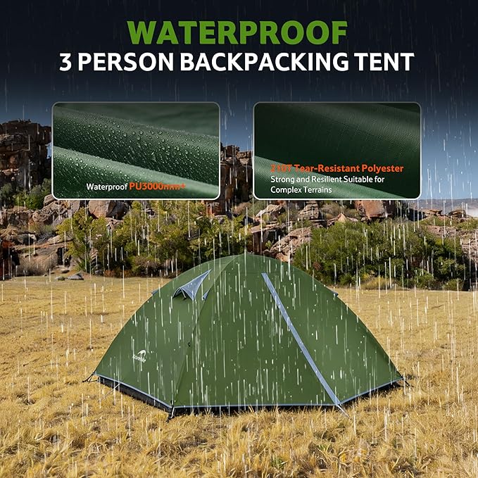 Naturehike Bleik 2-3 Person Camping Tent, Waterproof Double Layer Lightweight Backpacking Tents for Camping
