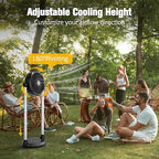 40000mAh Battery Fan with 65H Runtime, 12" High-Velocity 4-Speed Floor Fan, 18-34.6" Dual Stand Height Adjustable & 180°Tilt, Dual Outputs, Cordless for Indoor, Outdoor Camping, Travel, Power Outage