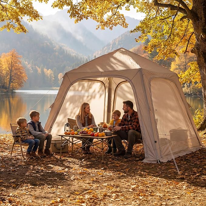ABORON 2/6/8/10/12 Person Inflatable Camping Tent, Easy Setup Blow Up Tent with Hand Pump, PU3000mm Waterproof & Breathable 4 Season Glamping Tent for Outdoor Camping