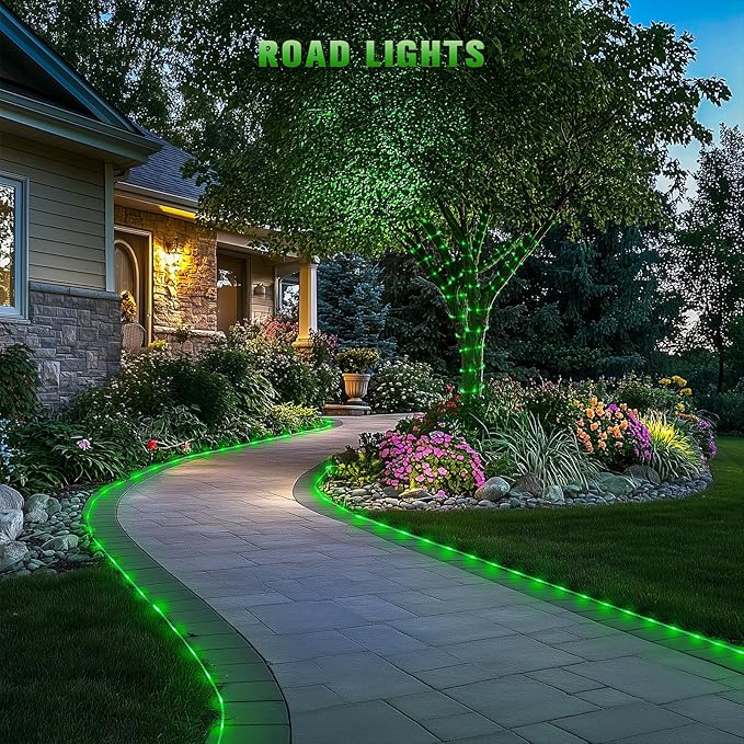 JMEXSUSS 2 * 200 LED Green Solar Rope Lights, 66ft IP 65 Waterproof Solar String Light Outdoor, 8 Modes Christmas Lights for Camp Trampoline Ladder Slide Tent (Pack of 2)