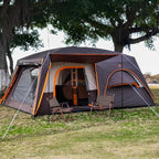 KTT Extra Large Tent 10-12-14 Person(B),Family Cabin Tents,2 Rooms,3 Doors and 3 Windows with Mesh,Straight Wall,Waterproof,Double Layer,Big Tent for Outdoor,Picnic,Camping,Family Gathering