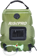 Solar Shower Bag, RISEPRO 5 gallons/20L Solar Heating Premium Camping Shower Bag Hot Water with Temperature 45°C Removable Hose on/Off Switchable Shower Head Hiking Climbing Summer Shower K8
