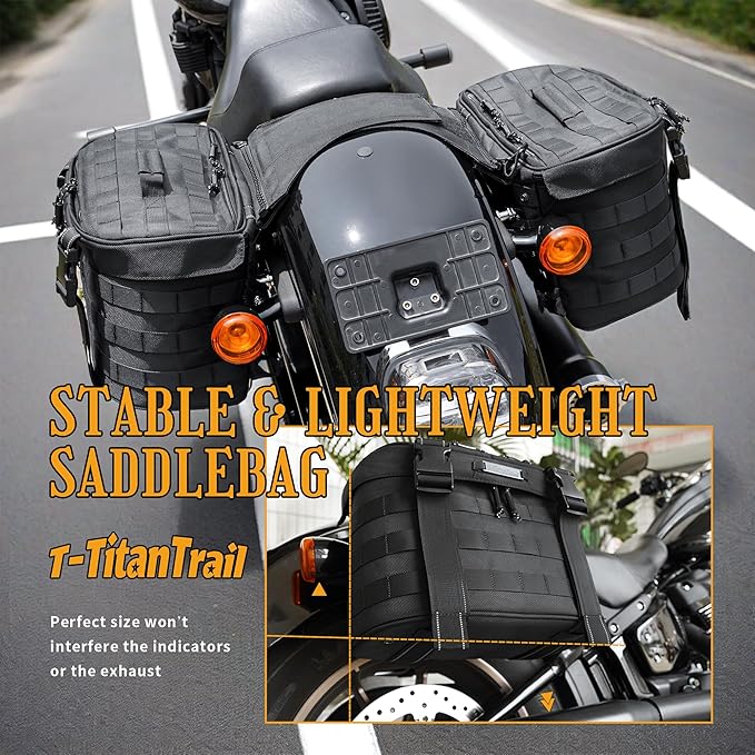 Motorcycle Saddlebags 25L Universal Throw Over Saddle Bags Waterproof Large Capacity Duffle Gear Organizer for Camping Trip Travel Outdoor with Raincover, Black