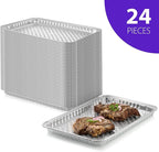 24-Pack Disposable Aluminum Foil BBQ Grill Topper Pan – Prevents Food from Falling into the Grill or Sticking to the Grate – No Clean Up Required – Perfect for Camping and Outdoor Use - 15” x10” x1.5”