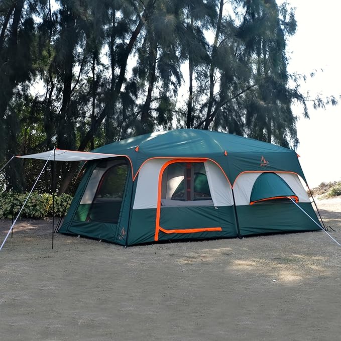 KTT Extra Large Tent 10-12-14 Person(B),Family Cabin Tents,2 Rooms,3 Doors and 3 Windows with Mesh,Straight Wall,Waterproof,Double Layer,Big Tent for Outdoor,Picnic,Camping,Family Gathering