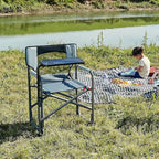 Portal Folding Director Chair with 2-Way Rotating Side Table, Heavy Duty 300 lb Camping Chair with Swivel Tray & Cup Holder, Ergonomic Mesh Back Portable Outdoor Seat for RV, Tailgating & Lawn, Grey