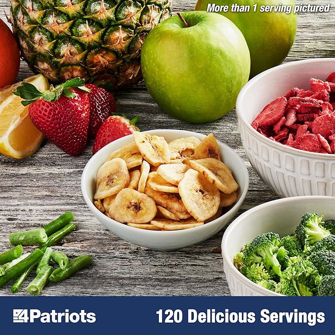 4Patriots Fruit, Veggie & Snack Emergency Food Supply: Designed to Last 25 Years, 120 Servings