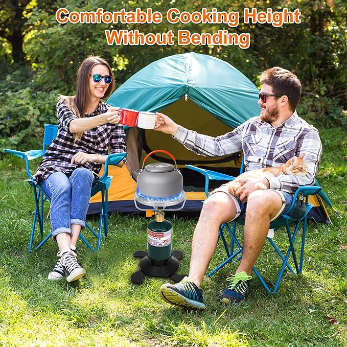 Camping Stove Propane Burner, Portable Camp Stove with Foldable Gas Tank Base, Adjustable Flame Backpacking Cooker for Camping, Small Single Burner Propane Stoves Kit for Hiking Tent Outdoor Cooking