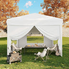 10x10 Pop Up Canopy Tent with 4 SideWalls, Easy Up Canopy with 3 Adjustable Height, Outdoor Sun Shade with 4 Sandbags & Carrying Bag for Camping, Parties,Outdoor Events-White