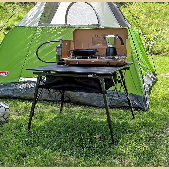 ARROWHEAD OUTDOOR 39" Aluminum Folding Camp Roll Up Table w/Adjustable Height, Undertable Mesh Storage, Carry Bag