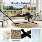 2 Person Double Hammock with Adjustable Steel Stand & Pillow, Heavy Duty Portable Outdoor Hammock Set, MAX 450 LBS Weight Capacity for Patio, Garden, Beach, Backyard