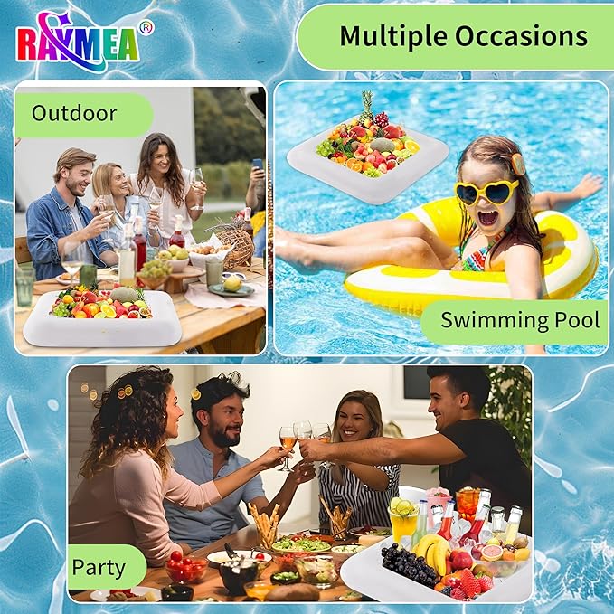 Inflatable Ice Serving Bar 2 PCS, Portable Salad Ice Tray Food Drink Pool Containers Inflatable Cooler for Summer Parties, BBQ, Graduation, Camping or Picnic (24 Inch White)