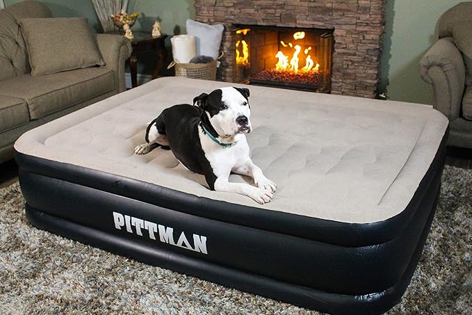 AirBedz by Pittman Outdoors Air Mattress - Indoor Outdoor with Built-in Air Pump, Queen Size, 20" Tall, Wave Beam Pattern, Carry Bag and Repair Kit Included