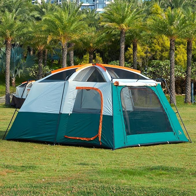 KTT Extra Large Tent 10-12-14 Person(Style-B),Family Cabin Tents,2 Rooms,3 Doors and 3 Windows with Mesh,Straight Wall,Waterproof,Double Layer,Big Tent for Outdoor,Picnic,Camping,Family Gathering