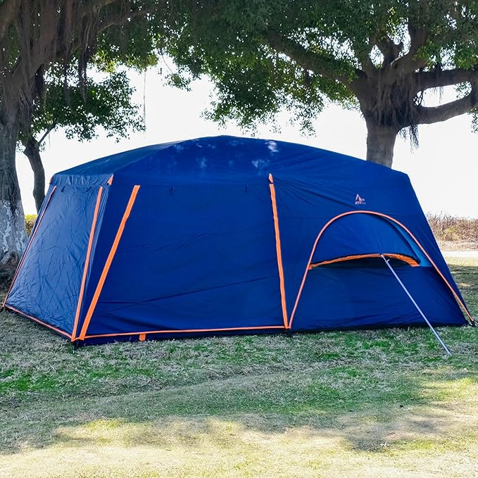 KTT Extra Large Tent 10-12-14 Person(B),Family Cabin Tents,2 Rooms,3 Doors and 3 Windows with Mesh,Straight Wall,Waterproof,Double Layer,Big Tent for Outdoor,Picnic,Camping,Family Gathering