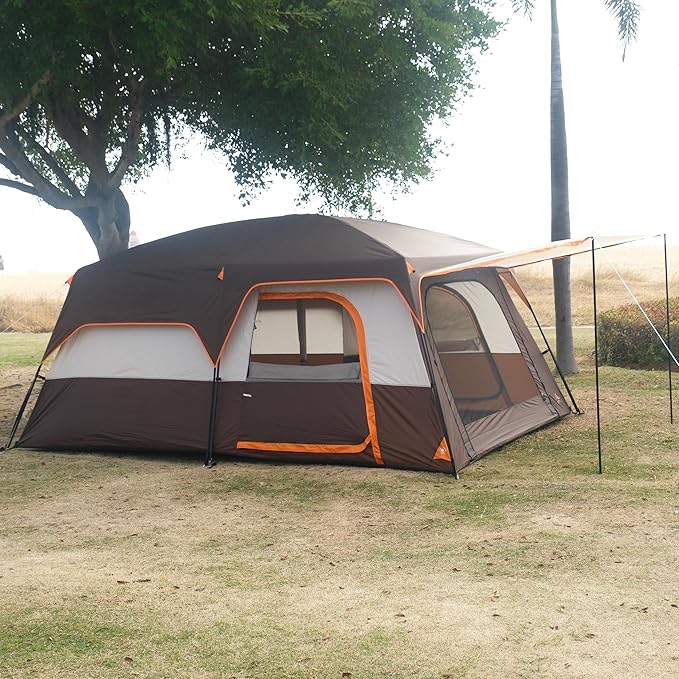 KTT Large Tent 8-10-12 Person,Family Cabin Tents,2 Rooms,2 Doors and 4 Windows with Mesh,Straight Wall,Waterproof,Double Layer,Big Tents for Outdoor,Picnic,Camping,Family Gathering