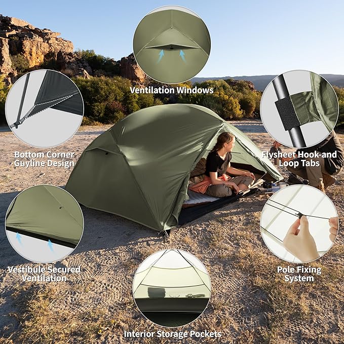Naturehike Mongar Pro 1/2/3 Person Backpacking Tent,Waterproof Nylon Easy Setup Lightweight Camping Tent