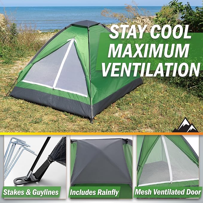 2 Person Camping Tent with Rain Fly and Carrying Bag - Lightweight Outdoor Tent for Backpacking, Hiking, or Beach Use by Wakeman Outdoors