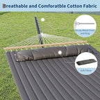 GarveeLife 57" 2 Person Outdoor Hammock, Widening Design Cotton Hammock with Metal Stand, Heavy Duty Construction, 450 LBS Weight Capacity, Dark Grey