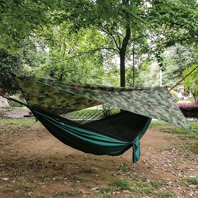 TRIWONDER Camping Tarp Waterproof Rain Fly Hammock Shelter for Hiking, Backpacking, Hammock, Beach, Picnic and Other Outdoor Activities - Accessories Included (Camo)