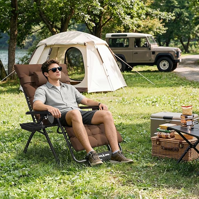 Amopatio Oversized Zero Gravity Chair, 29''W Reclining Camping Lounge Chair Upgraded Lock and Footrest, Cup Holder, Removable Cushion & Headrest Folding Patio Recliner