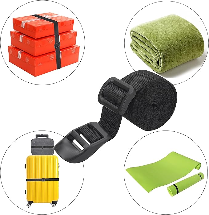 Wisdompro Sleeping Bag Strap, 2 Pack of Heavy Duty Utility Straps for Backpacking, Sleeping Bag Compression, Luggage, Camping, Hiking with Plastic Buckle - 68 inch, Black