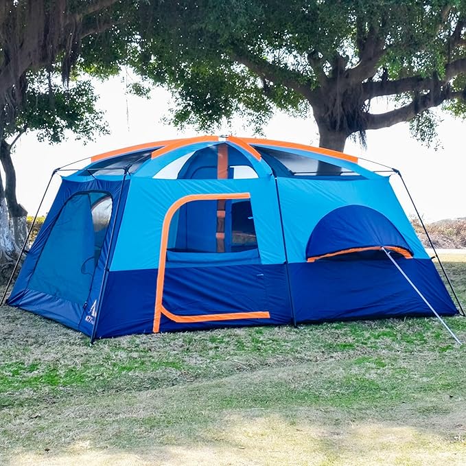 KTT Extra Large Tent 10-12-14 Person(B),Family Cabin Tents,2 Rooms,3 Doors and 3 Windows with Mesh,Straight Wall,Waterproof,Double Layer,Big Tent for Outdoor,Picnic,Camping,Family Gathering