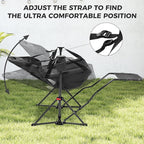 Ainfox Hammock Camping Chair with Footrest, Foldable Portable Rocking Chairs for Adults Outside Swinging Camp with Cup Holder Pillow for Outdoor Patio Poolside (Black)
