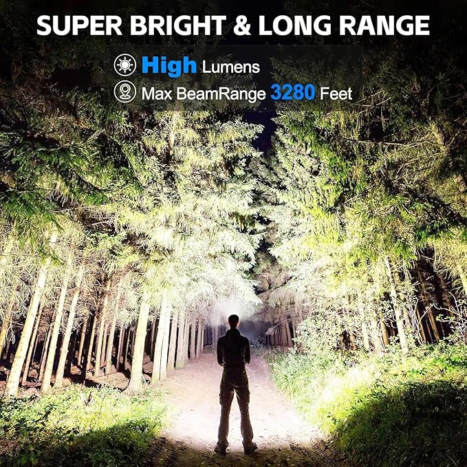 Flashlight Rechargeable LED High Lumens - 99,000 Lm Powerful Handheld Flash Light with 5 Modes, Bright Waterproof Torch for Camping Home (3 Packs)