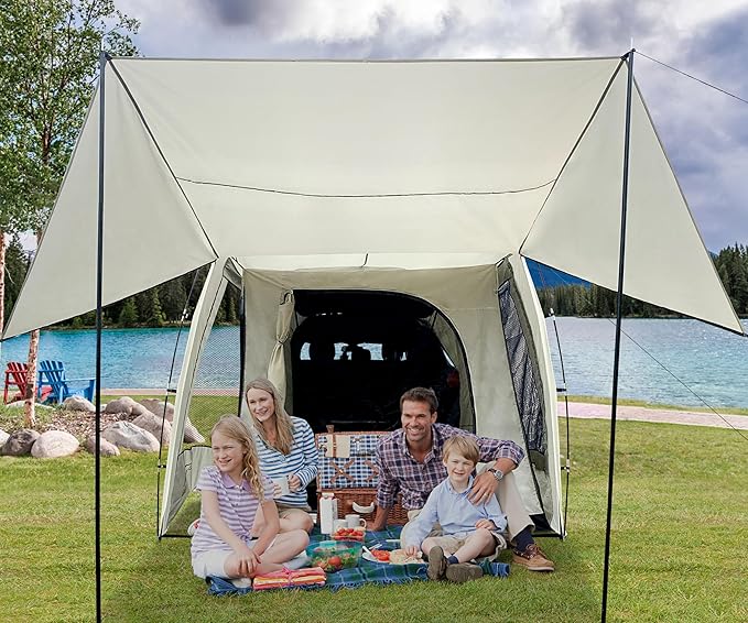 Car Tent for Camping 4-6 Person Universal SUV Van Tailgate Waterproof UPF 50 + Include Seperate Screen Tent