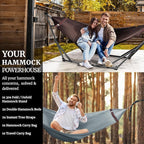 Tranquillo Combo x2 Hammocks with Stand for Outside & Tree Straps, Heavy Duty Hammock with Stand 600lbs for Indoor Outdoor Patio Backyard, x2 Hammocks for 2 Person (Combo - Brown, Medium)