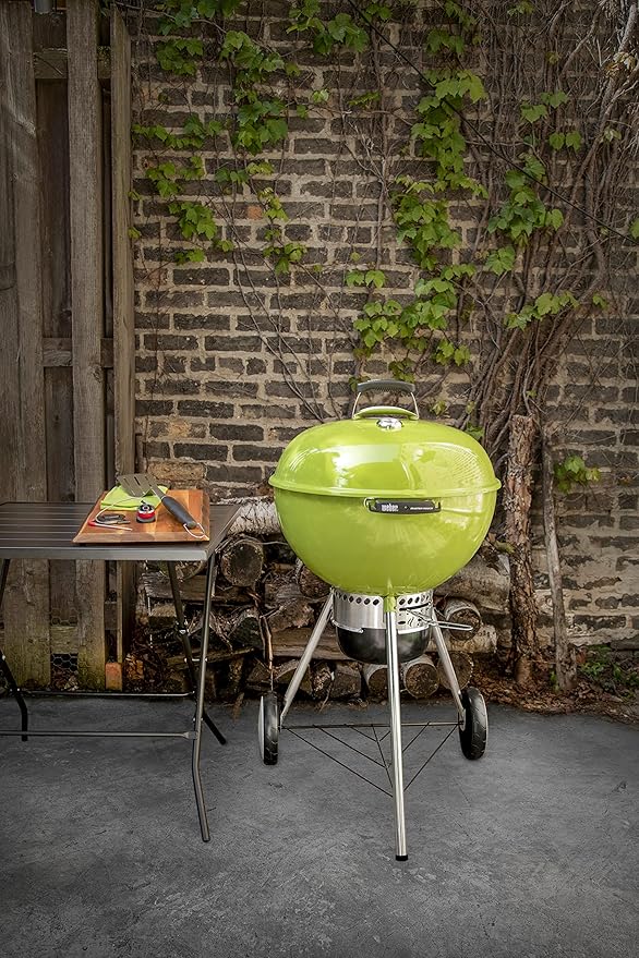 Weber Master-Touch Charcoal Grill, 22-Inch, Spring Green – Premium Outdoor BBQ Grill with Tuck-Away Lid Holder & One‑Touch™ Cleaning System, Porcelain‑Enameled Kettle