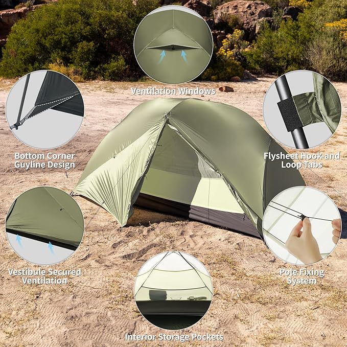 Naturehike Mongar Pro 1/2/3 Person Backpacking Tent,Waterproof Nylon Easy Setup Lightweight Camping Tent