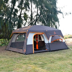 KTT Extra Large Tent 10-12-14 Person(Style-B),Family Cabin Tents,2 Rooms,3 Doors and 3 Windows with Mesh,Straight Wall,Waterproof,Double Layer,Big Tent for Outdoor,Picnic,Camping,Family Gathering