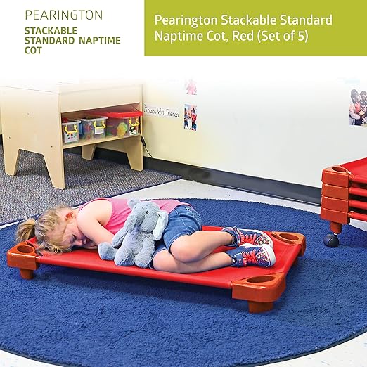 Pearington Stackable Standard Naptime Cot, Red (Set of 5)
