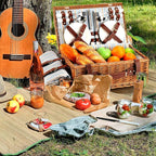 Picnic Basket for 4 Persons with Waterproof Picnic Blanket and Insulated Cooler, Large Wicker Picnic Basket for Camping, Outdoors, Valentine's Day, Christmas, Birthday, Wedding Gift